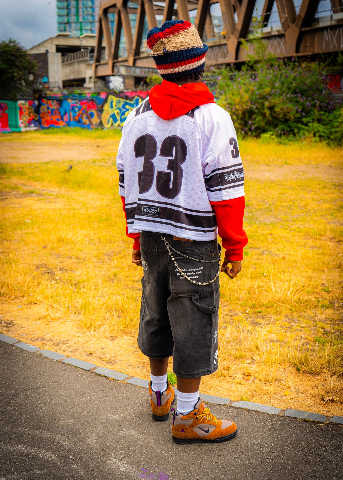 “JESUS SAVES” Denim Carpenter Jorts - Faded Black