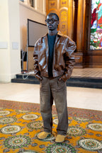 “Jesus Is Lord” (J.I.L) Vegan Leather Jacket in Cocoa Brown. (Only 100 made.)