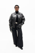 “Jesus Is Lord” (J.I.L) Vegan Leather Jacket in Jet Black.