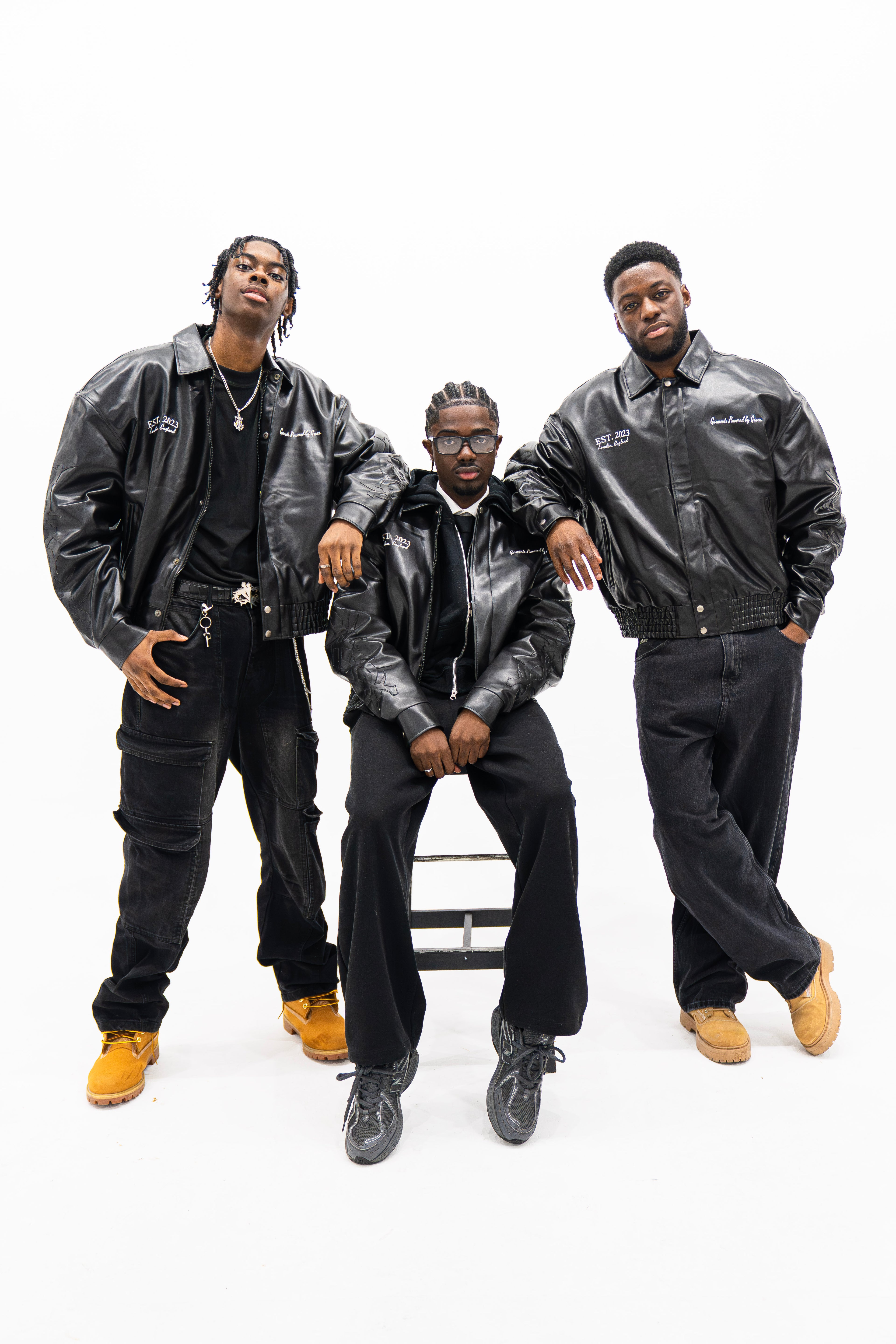 “Jesus Is Lord” (J.I.L) Vegan Leather Jacket in Jet Black.