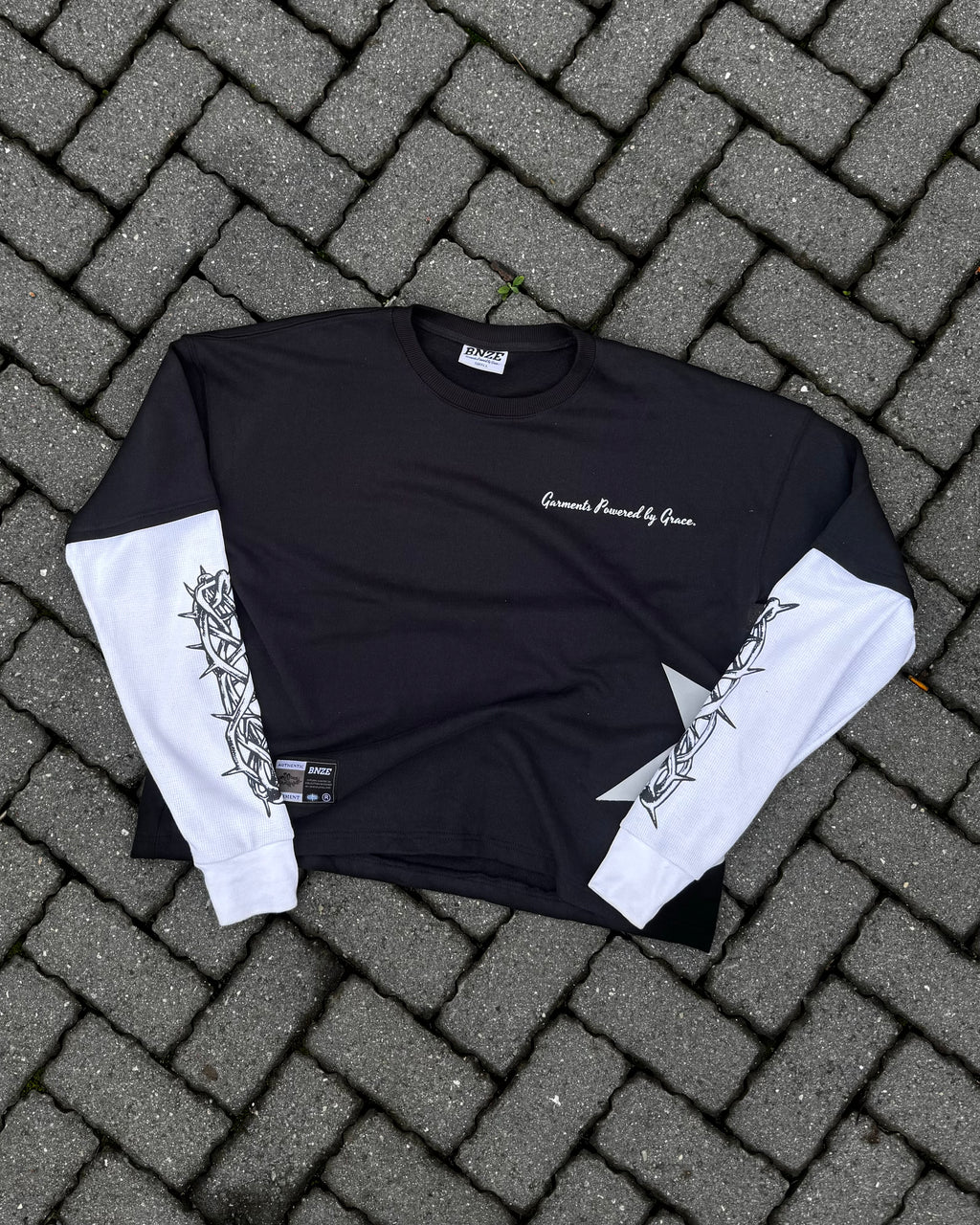 “All You Need”  - Waffle Sleeve Tee in Black/White (Unisex)