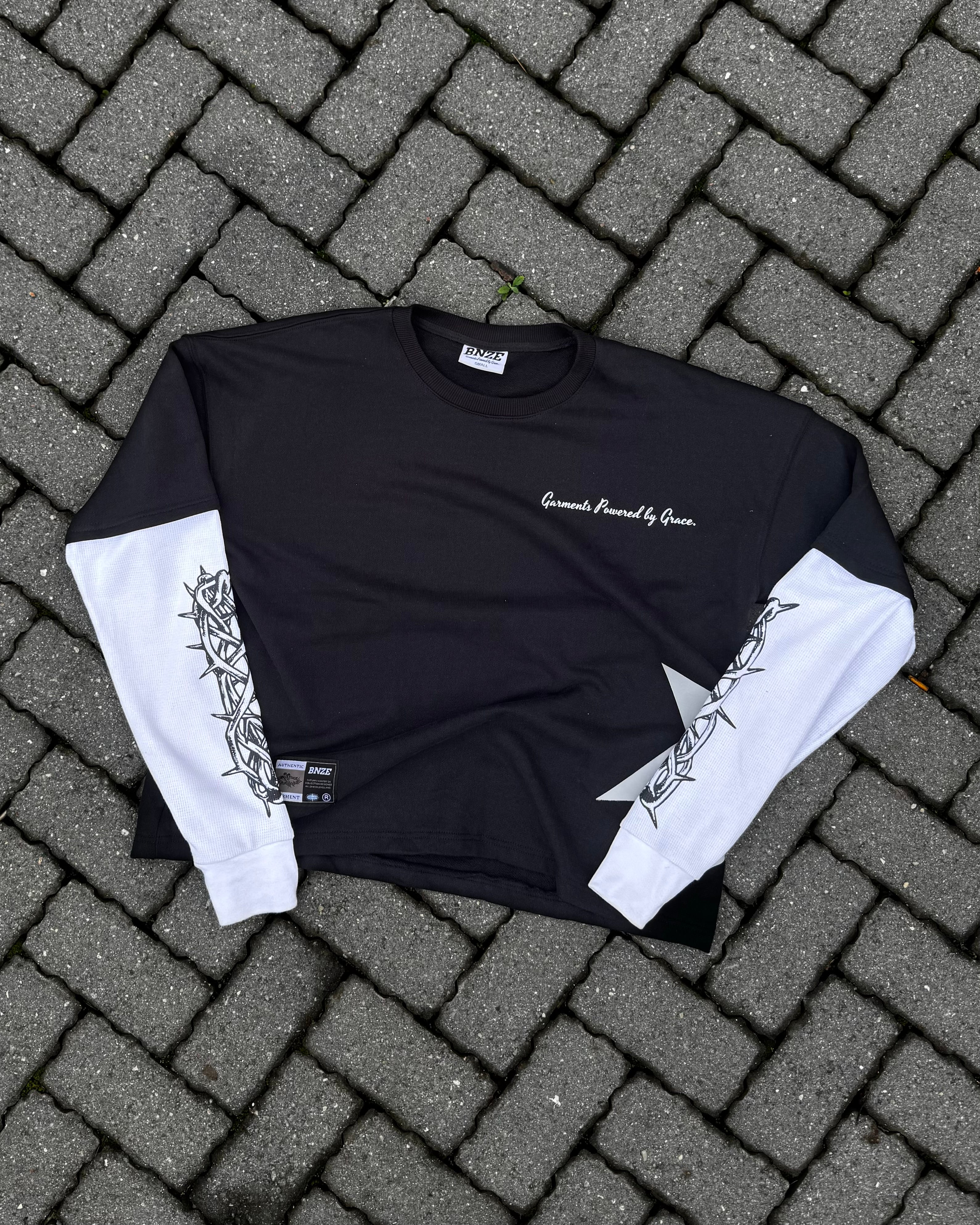 “All You Need”  - Waffle Sleeve Tee in Black/White (Unisex)