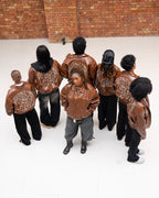 “Jesus Is Lord” (J.I.L) Vegan Leather Jacket in Cocoa Brown.