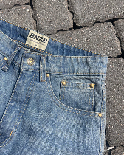 “JESUS SAVES” Denim Carpenter Jorts - Faded Blue