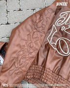 “Jesus Is Lord” (J.I.L) Vegan Leather Jacket in Cocoa Brown. (Only 100 made.)