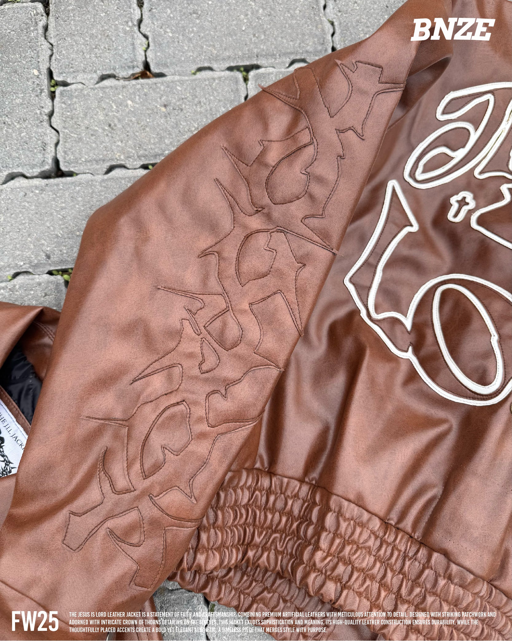 “Jesus Is Lord” (J.I.L) Vegan Leather Jacket in Cocoa Brown. (Only 100 made.)