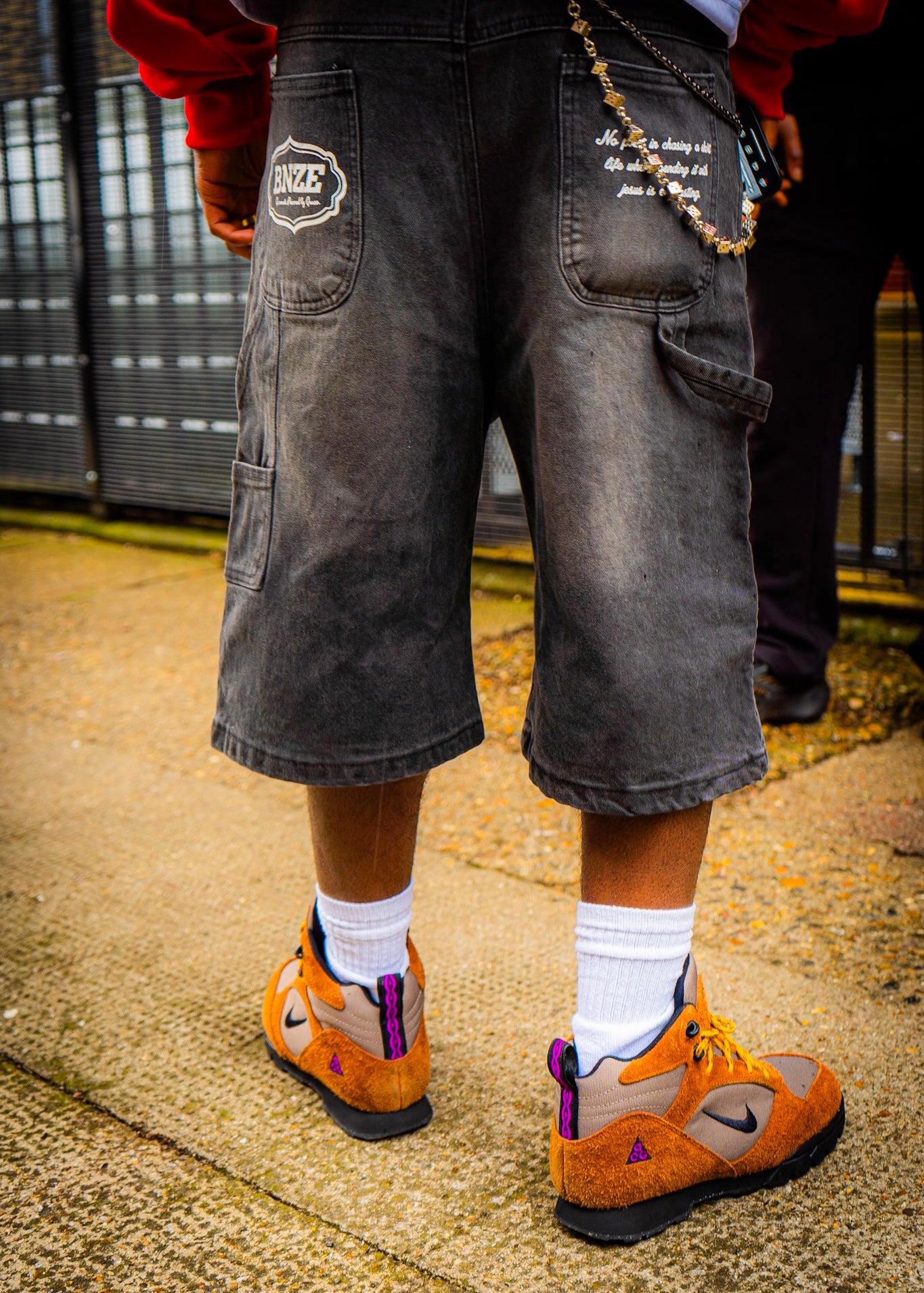 “JESUS SAVES” Denim Carpenter Jorts - Faded Black
