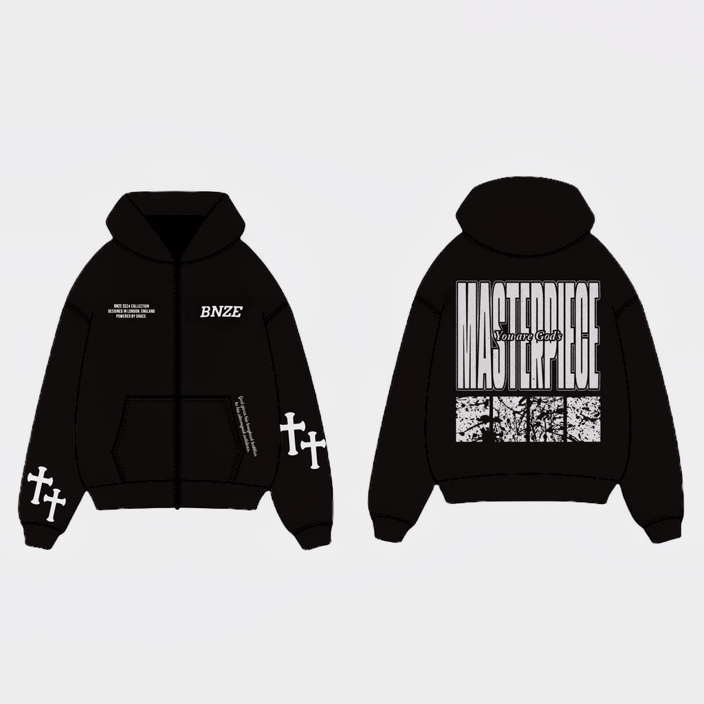 "GOD'S MASTERPIECE" Zip Hoodie - Caviar