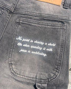 “JESUS SAVES” Denim Carpenter Jorts - Faded Black