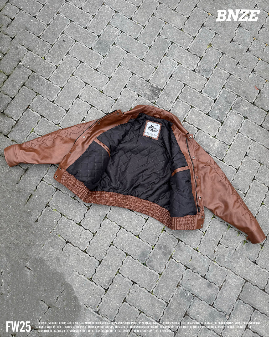“Jesus Is Lord” (J.I.L) Vegan Leather Jacket in Cocoa Brown. (Only 100 made.)