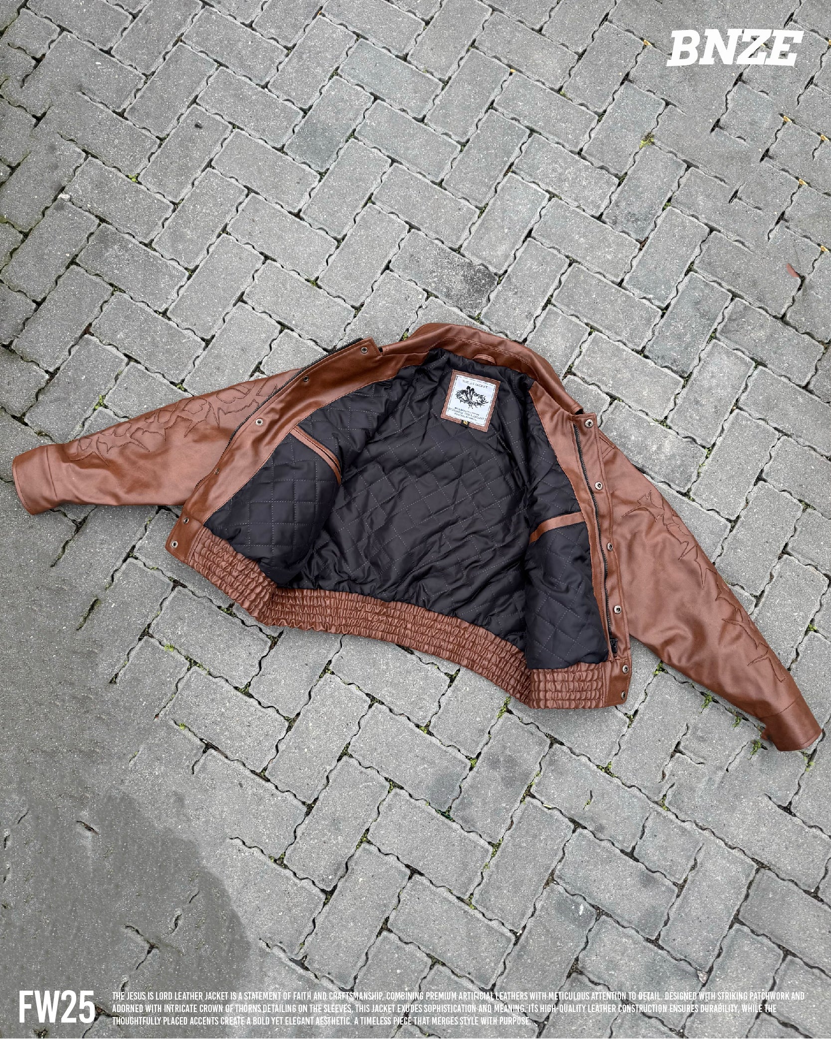 “Jesus Is Lord” (J.I.L) Vegan Leather Jacket in Cocoa Brown. (Only 100 made.)