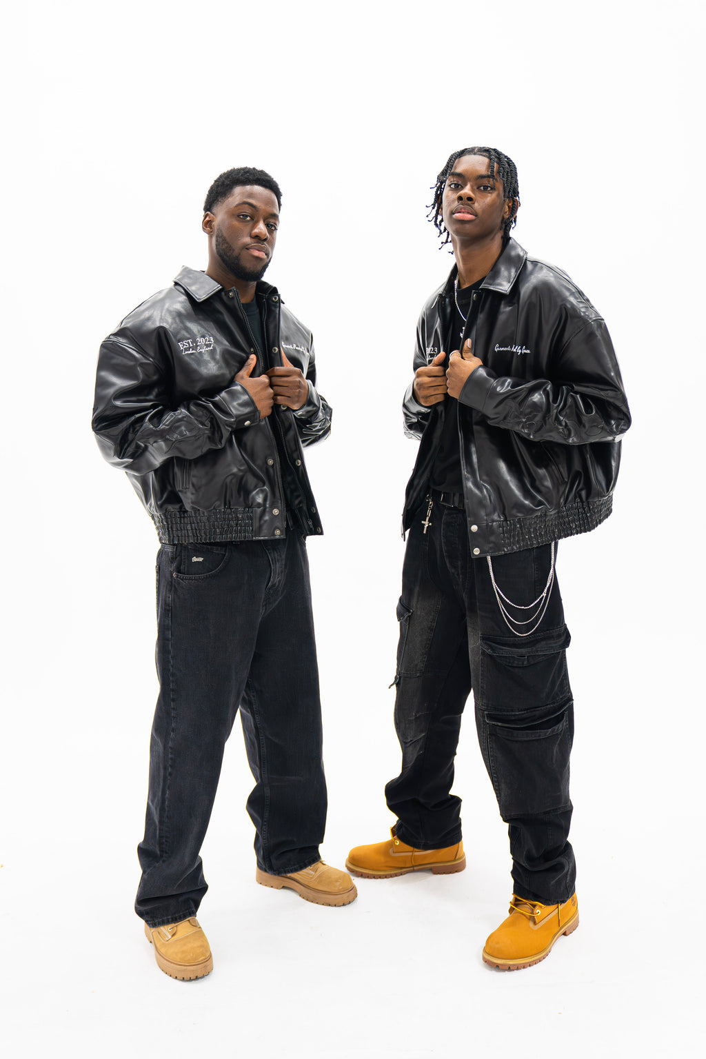 “Jesus Is Lord” (J.I.L) Vegan Leather Jacket in Jet Black.