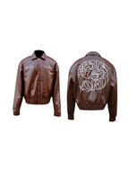 “Jesus Is Lord” (J.I.L) Vegan Leather Jacket in Cocoa Brown.