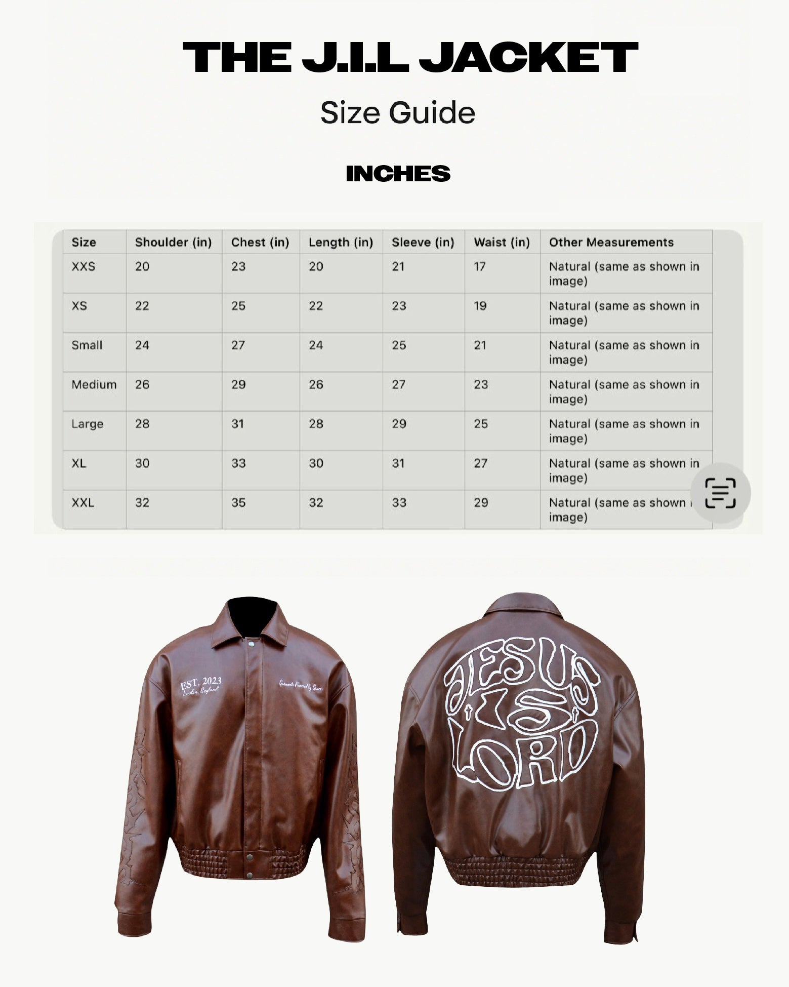 “Jesus Is Lord” (J.I.L) Vegan Leather Jacket in Cocoa Brown. (Only 100 made.)