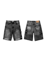 “JESUS SAVES” Denim Carpenter Jorts - Faded Black